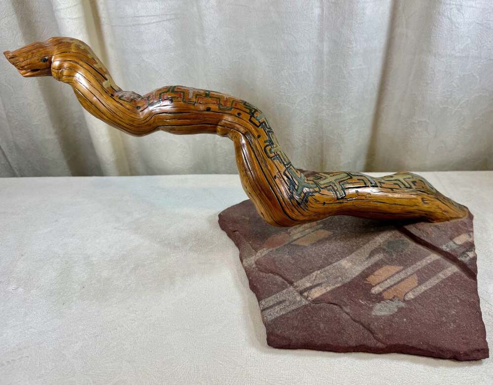 Navajo Driftwood Snake Sculpture on Sandstone Base